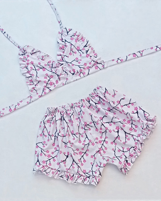 ست نیم تنه شورتک زنانه گلدار نخ پنبه