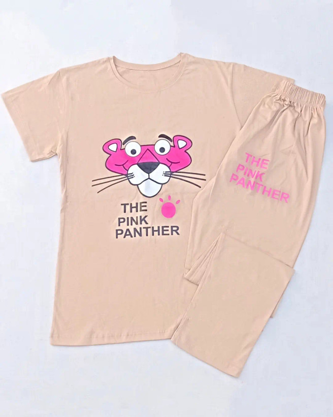 خرید تیشرت شلوار پنبه زنانه پلنگ صورتی