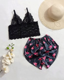 ست نیمتنه شورت زنانه ساتن و گیپور