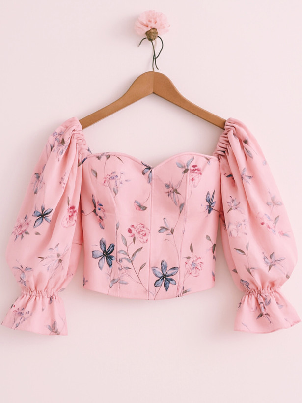 شومیز کراپ رنگ صورتی زنانه