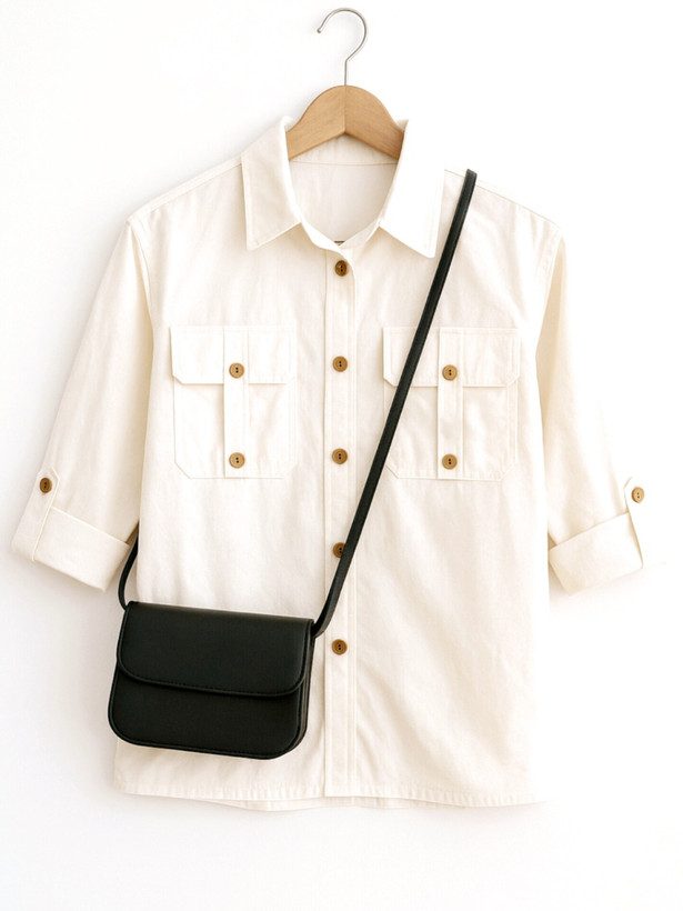 شومیز زنانه سفید استخوانی لینن آبشور با طراحی شیک و سبک تابستانی