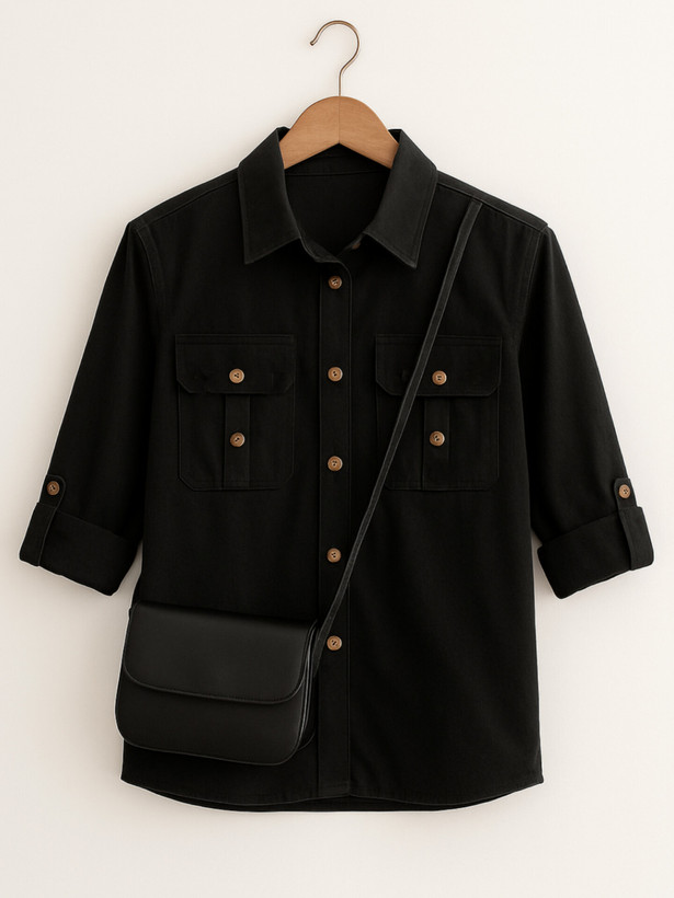 شومیز زنانه مشکی لینن آبشور مناسب استایل روزمره