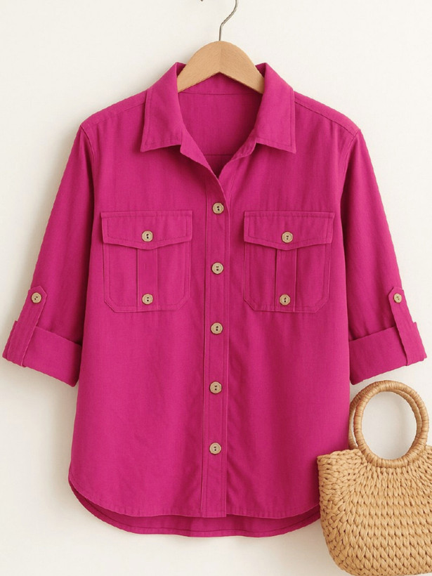 شومیز زنانه صورتی لینن آبشور با طراحی شیک