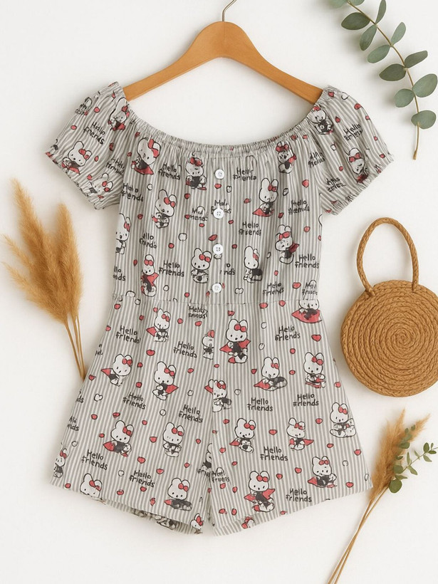 اورال شورتکی نخ پنبهای زنانه طرح گربه تابستانی