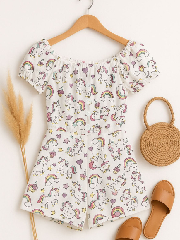 اورال شورتکی زنانه نخ پنبهای طرح یونیکورن تابستانی فریسایز