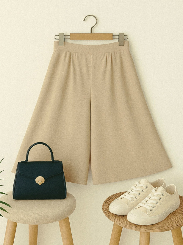 شلوار دامنی زنانه لنین سنگشور رنگ کرم تیره مناسب فصل تابستان