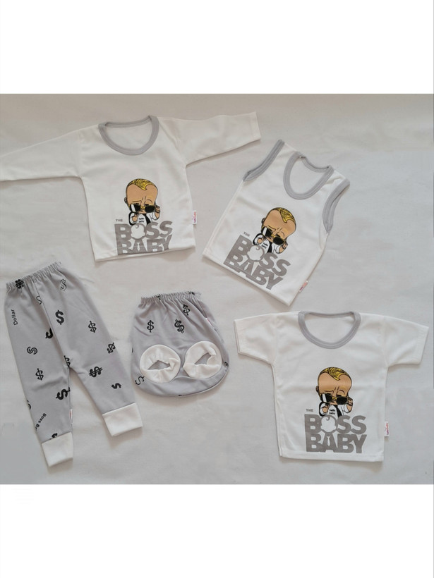 ست ۵ تکه نوزادی بچه رئیس، ۱۰۰٪ پنبه، راحتی، سایز 0